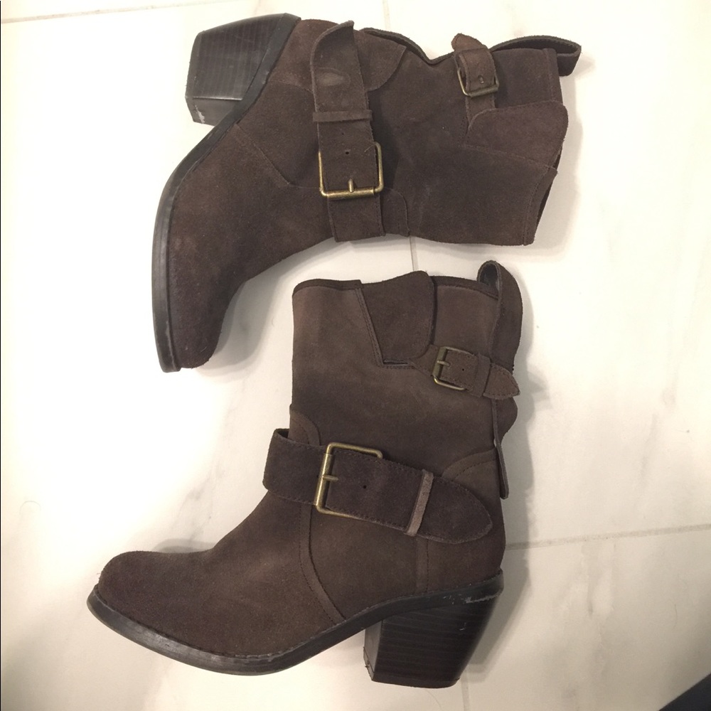Brown Suede Buckle Boots